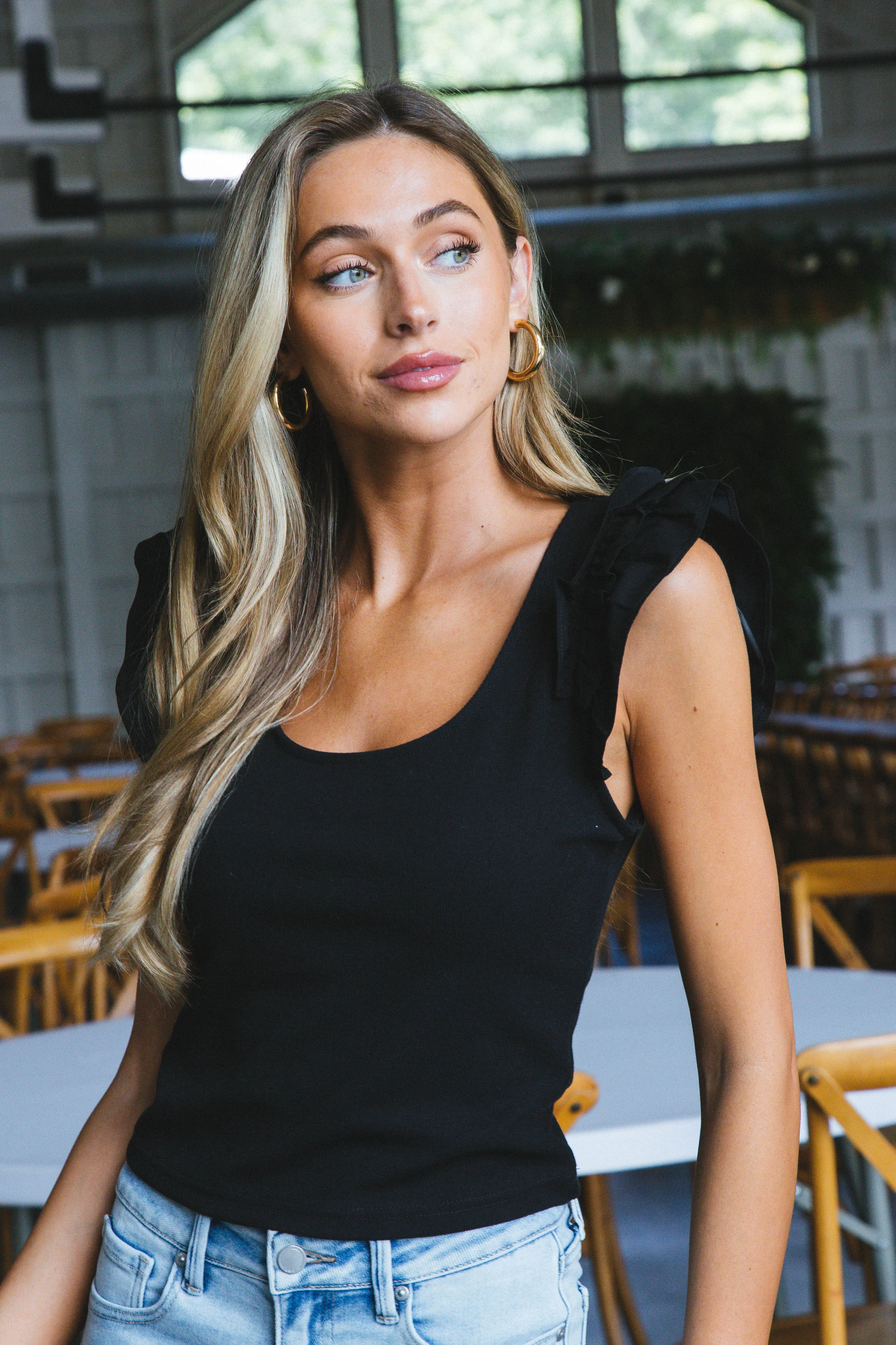 Brynn Ruffle Sleeve Top, Black sold by North & Main Clothing Company product image thumbnail 4