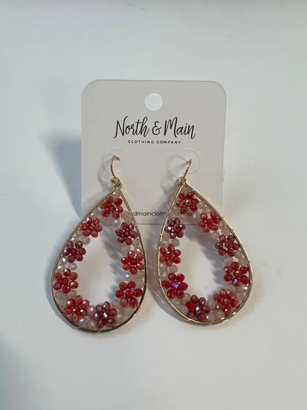 Emerie Teardrop Flower Design Earrings, Red/Gold sold by North & Main Clothing Company