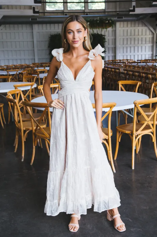 Samara Monochromatic Maxi Dress, Champagne/White sold by North & Main Clothing Company