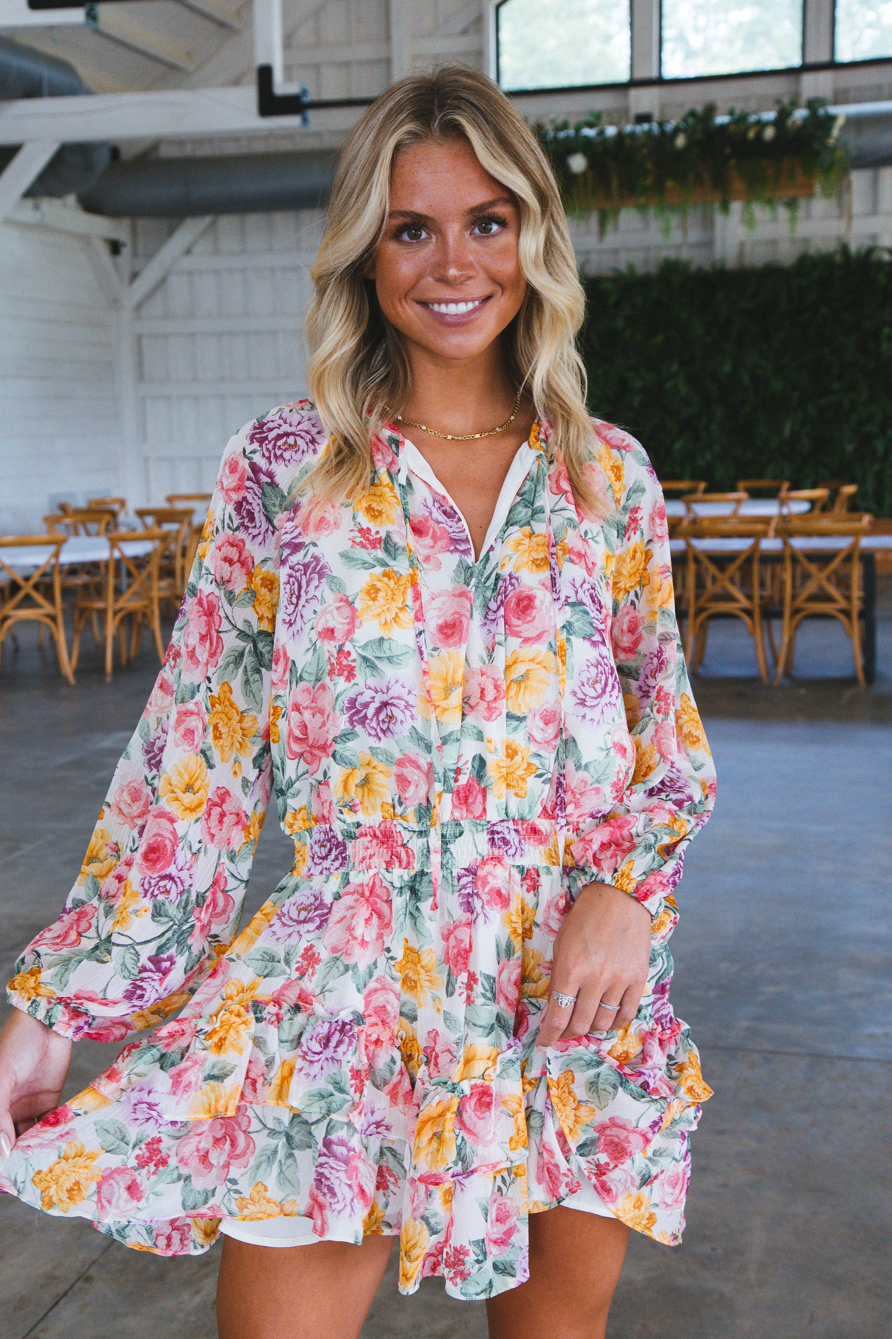 Lovely Long Sleeve Floral Rose Print Mini Dress, Multi Floral sold by North & Main Clothing Company product image thumbnail 2