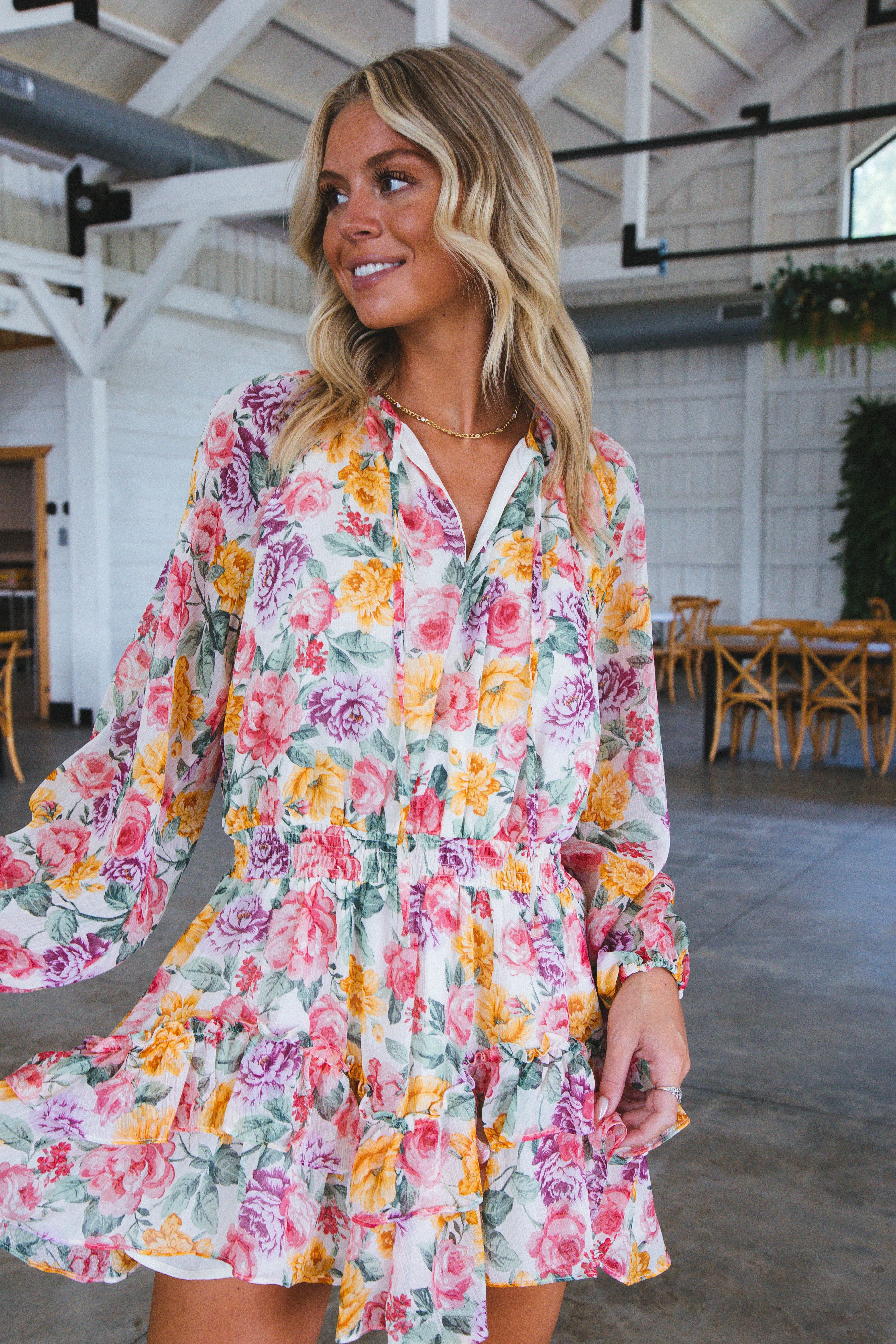 Lovely Long Sleeve Floral Rose Print Mini Dress, Multi Floral sold by North & Main Clothing Company product image thumbnail 5