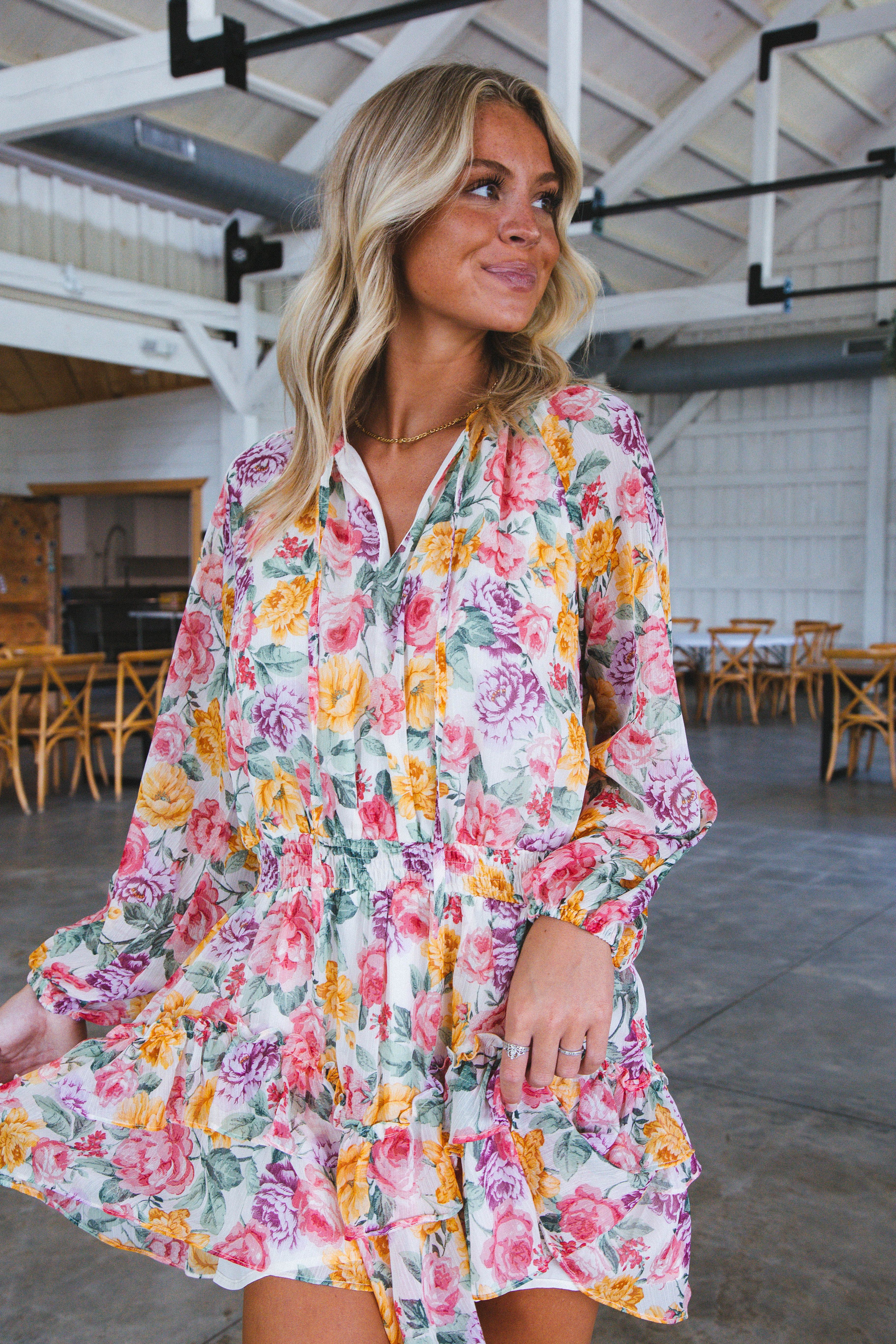 Lovely Long Sleeve Floral Rose Print Mini Dress, Multi Floral sold by North & Main Clothing Company product image thumbnail 3