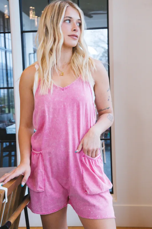 Freya Washed Romper, Pink made by Very J
