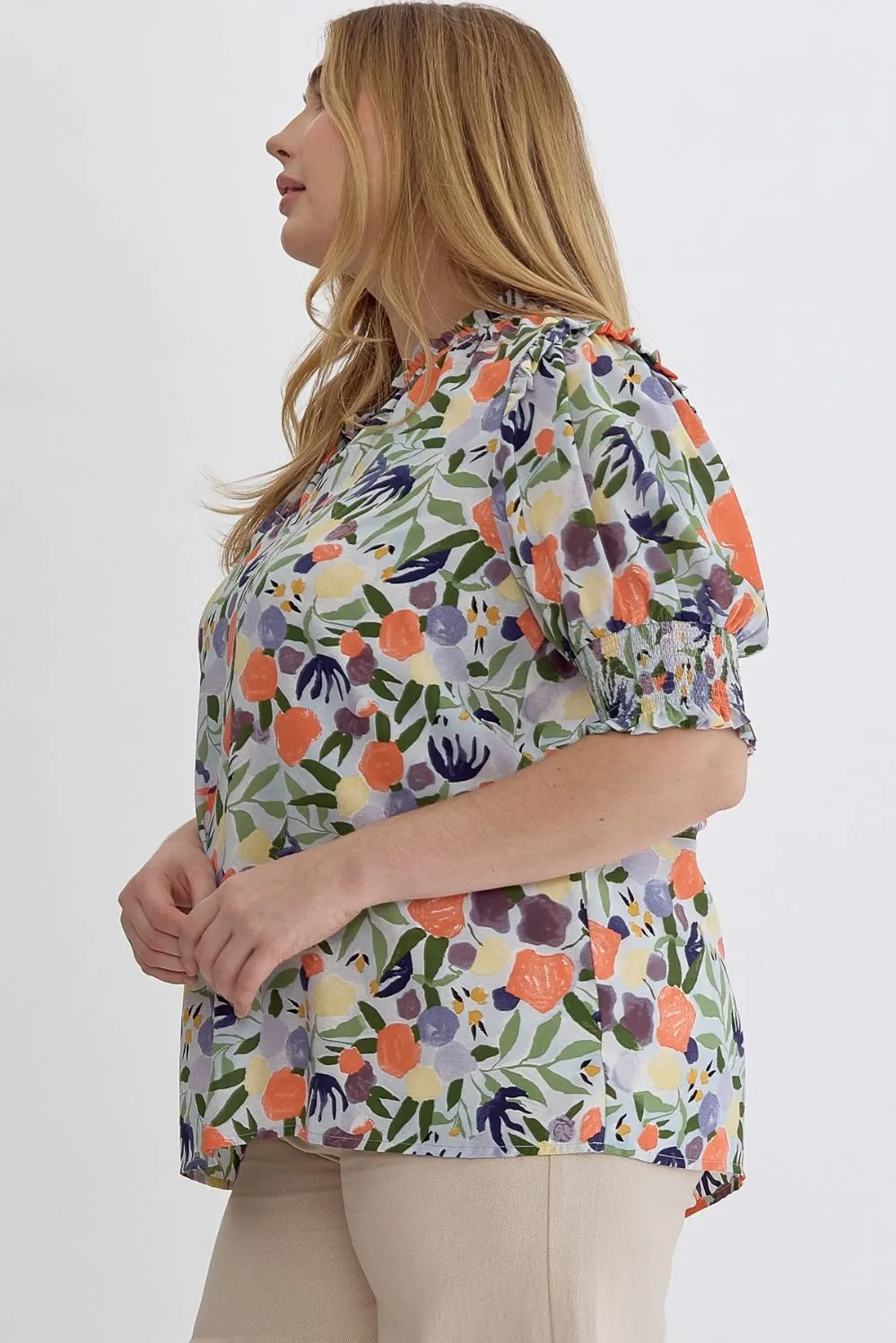 Gianna Puff Sleeve Floral Top, Blue Multi | Plus Size sold by North & Main Clothing Company product image thumbnail 3