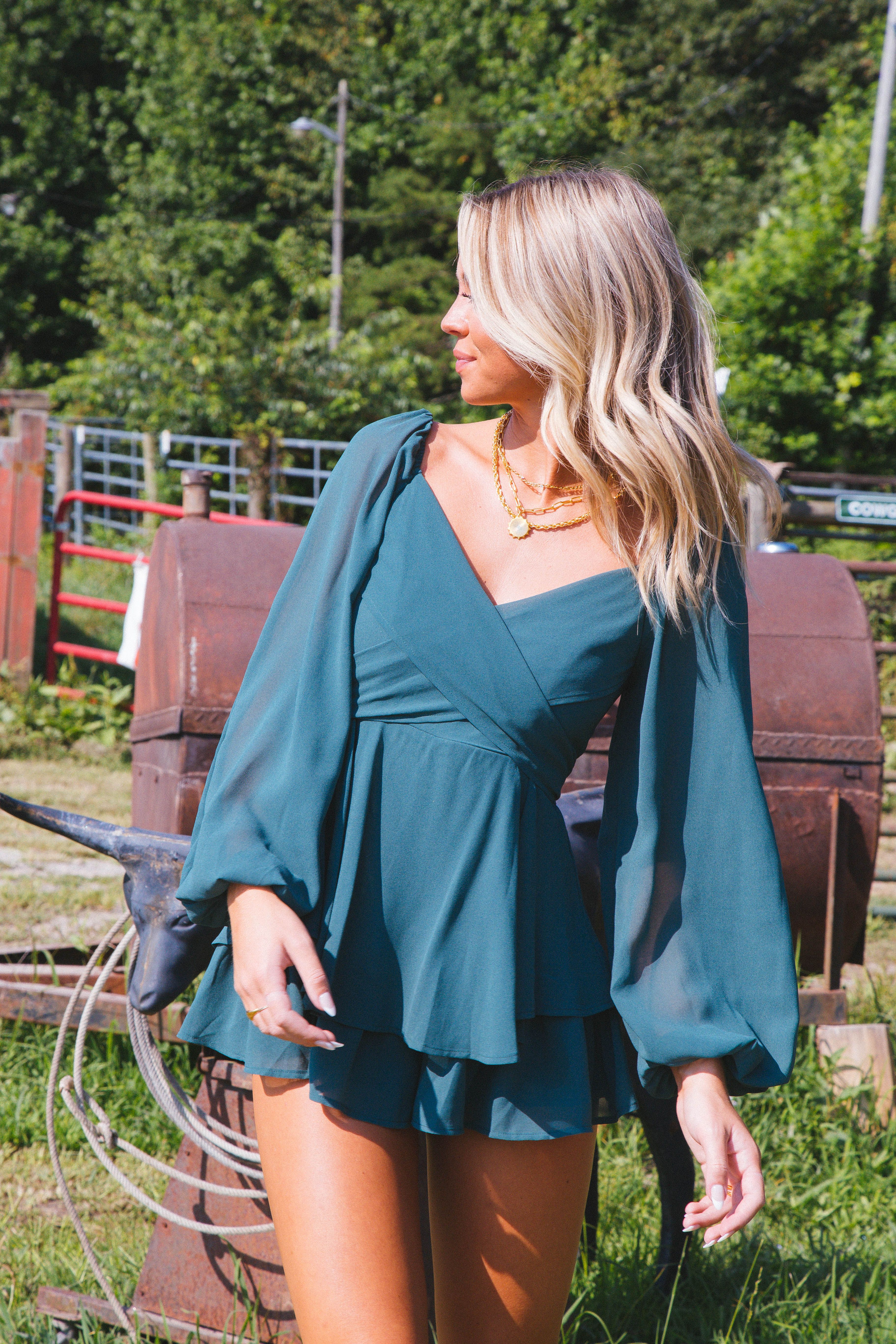 Lenny Long Sleeve Romper, Teal sold by North & Main Clothing Company product image thumbnail 4