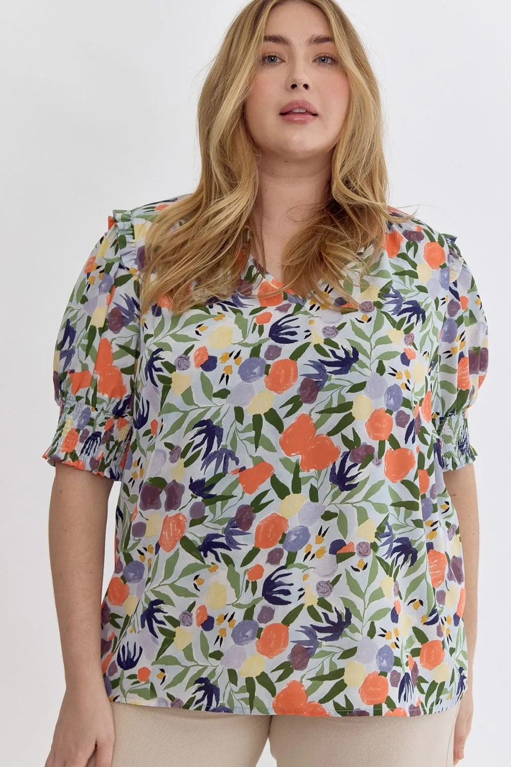 Gianna Puff Sleeve Floral Top, Blue Multi | Plus Size sold by North & Main Clothing Company product image thumbnail 2