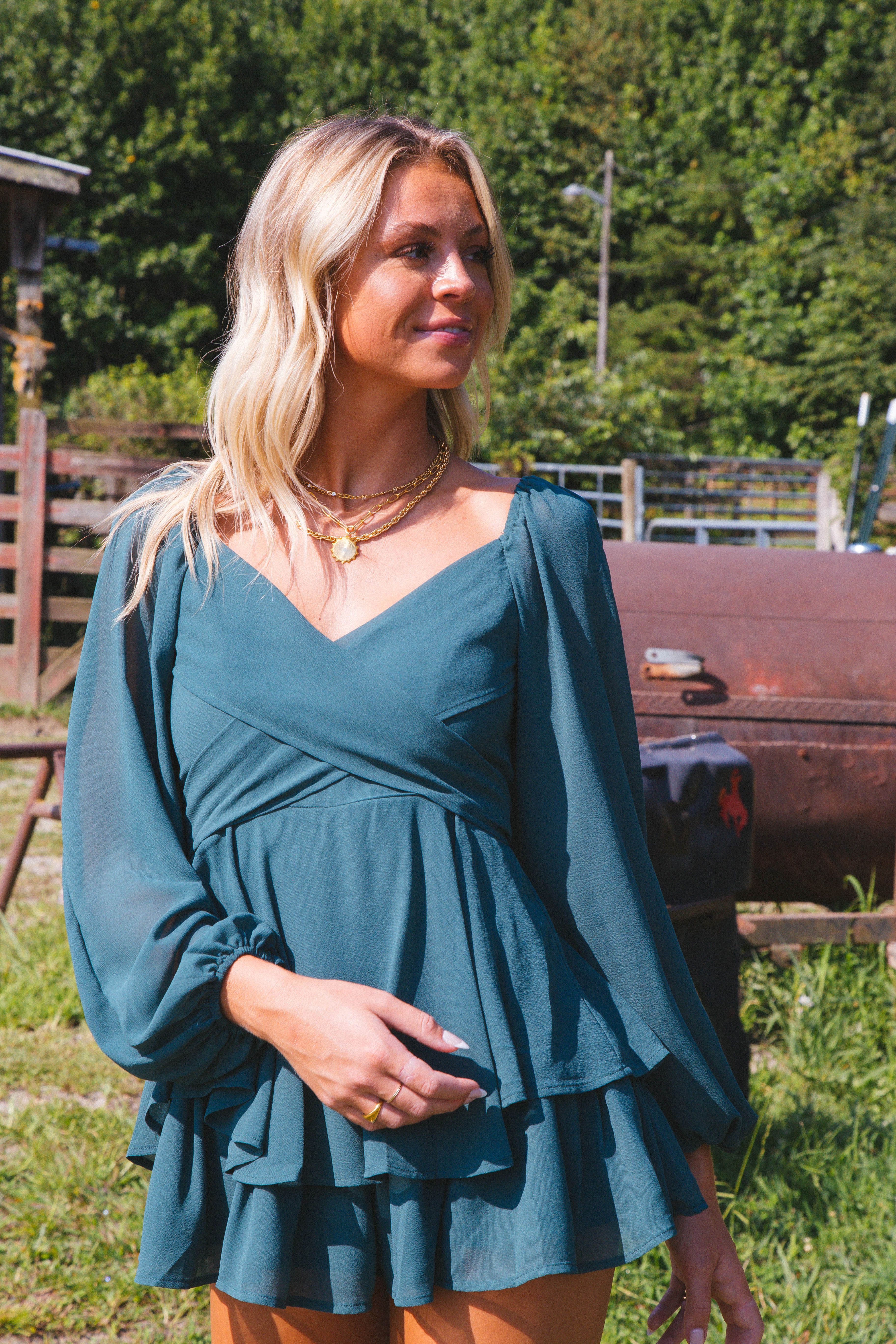 Lenny Long Sleeve Romper, Teal sold by North & Main Clothing Company product image thumbnail 8