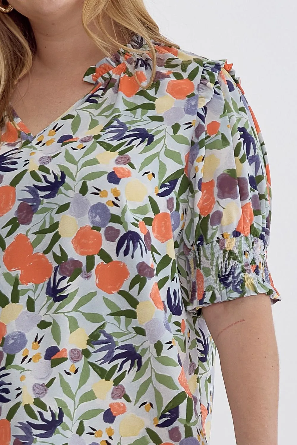 Gianna Puff Sleeve Floral Top, Blue Multi | Plus Size sold by North & Main Clothing Company product image thumbnail 5