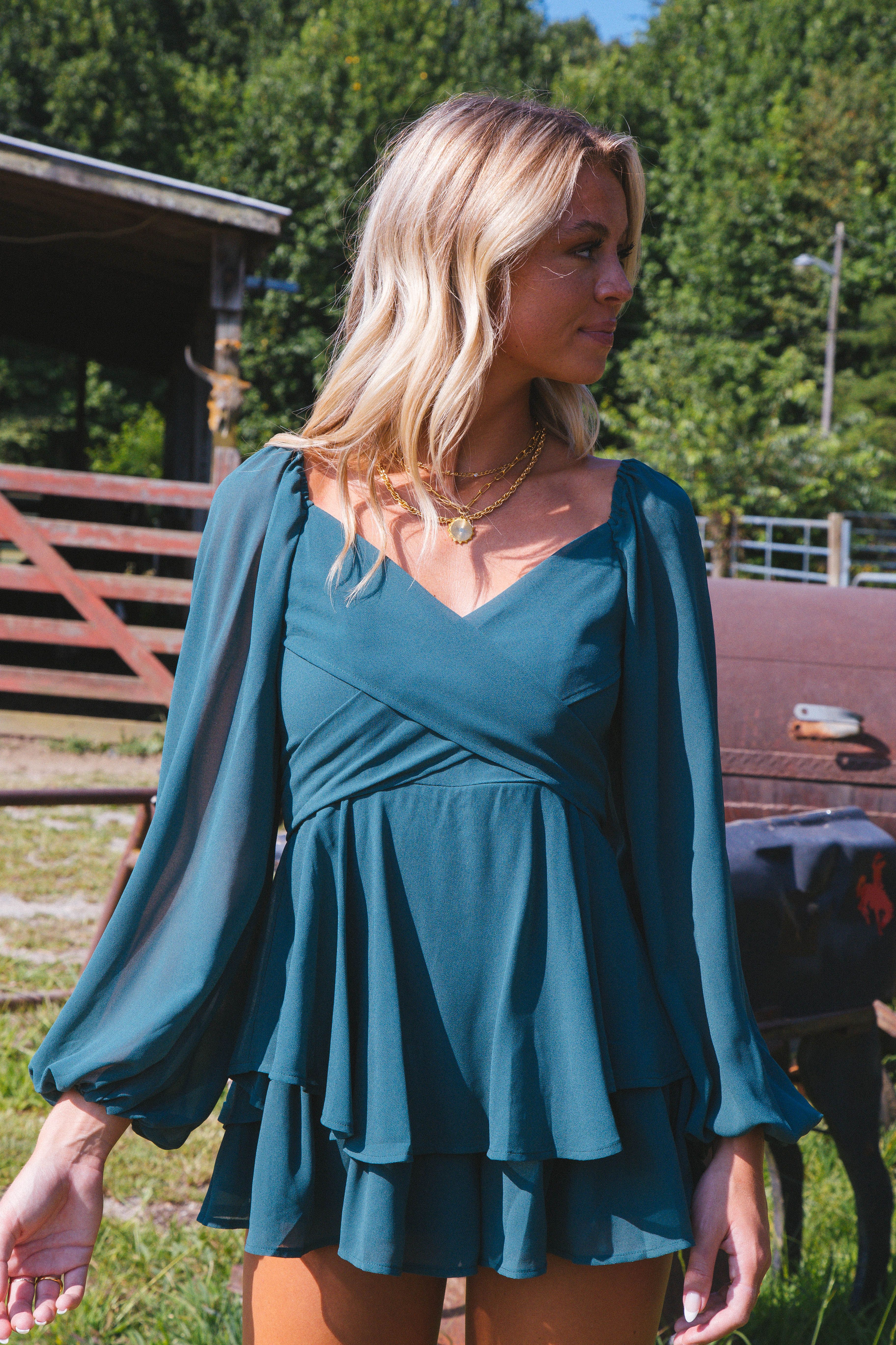 Lenny Long Sleeve Romper, Teal sold by North & Main Clothing Company product image thumbnail 6