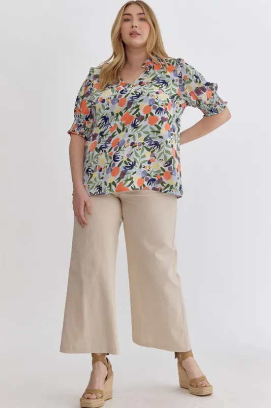 Gianna Puff Sleeve Floral Top, Blue Multi | Plus Size sold by North & Main Clothing Company