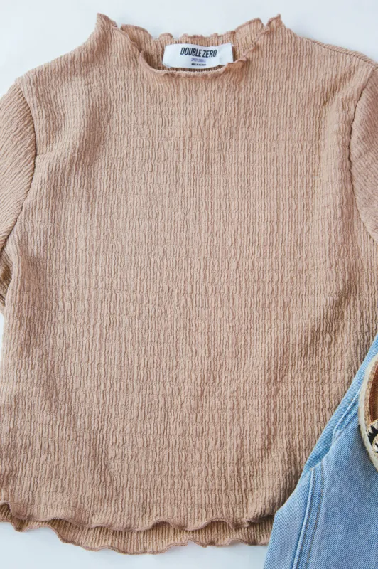 Oakley Lettuce Hem Crop Top, Tan sold by North & Main Clothing Company