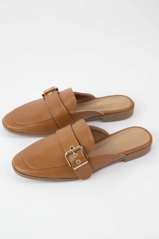 Stakes Side Buckle Mule, Cognac sold by North & Main Clothing Company