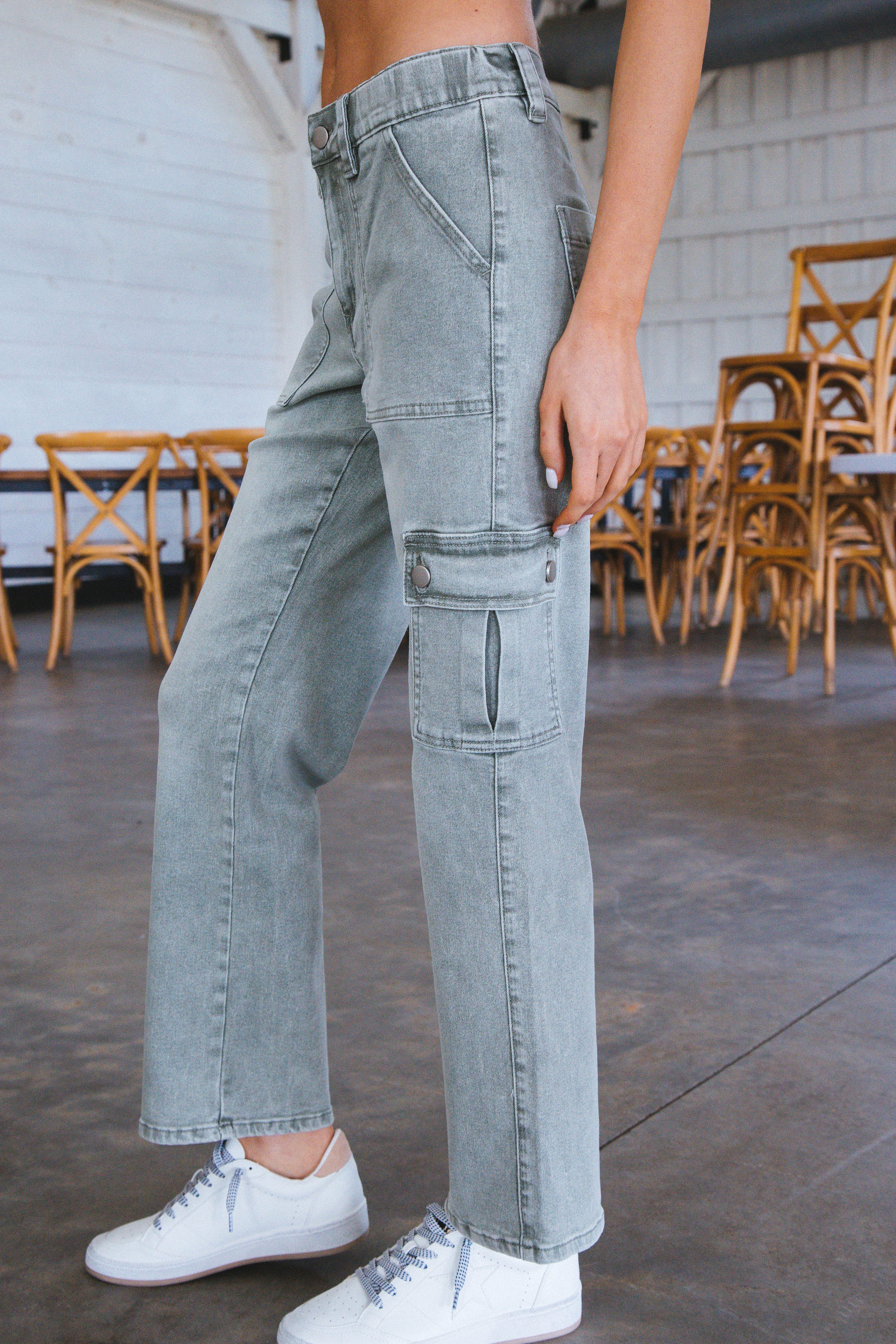 Cammy Cargo Denim Jeans, Olive sold by North & Main Clothing Company product image thumbnail 16