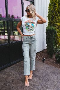 Cammy Cargo Denim Jeans, Olive sold by North & Main Clothing Company
