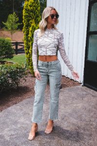Cammy Cargo Denim Jeans, Olive sold by North & Main Clothing Company