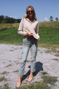 Cammy Cargo Denim Jeans, Olive sold by North & Main Clothing Company