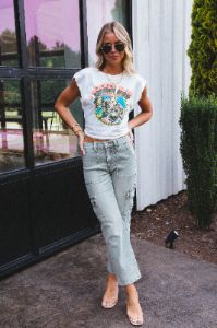 Cammy Cargo Denim Jeans, Olive sold by North & Main Clothing Company