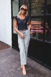 Cammy Cargo Denim Jeans, Olive sold by North & Main Clothing Company