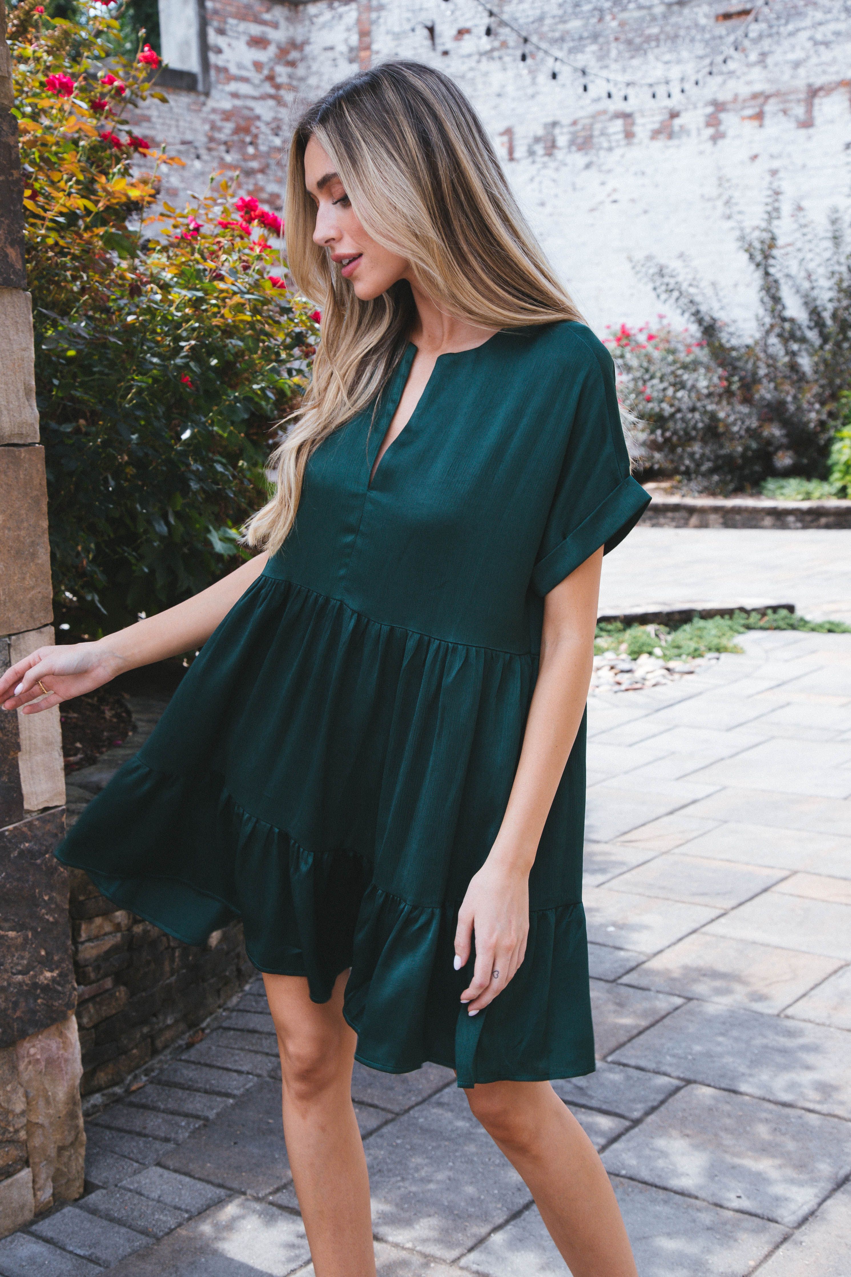 Serrano Tiered Dress, Hunter Green sold by North & Main Clothing Company product image thumbnail 4