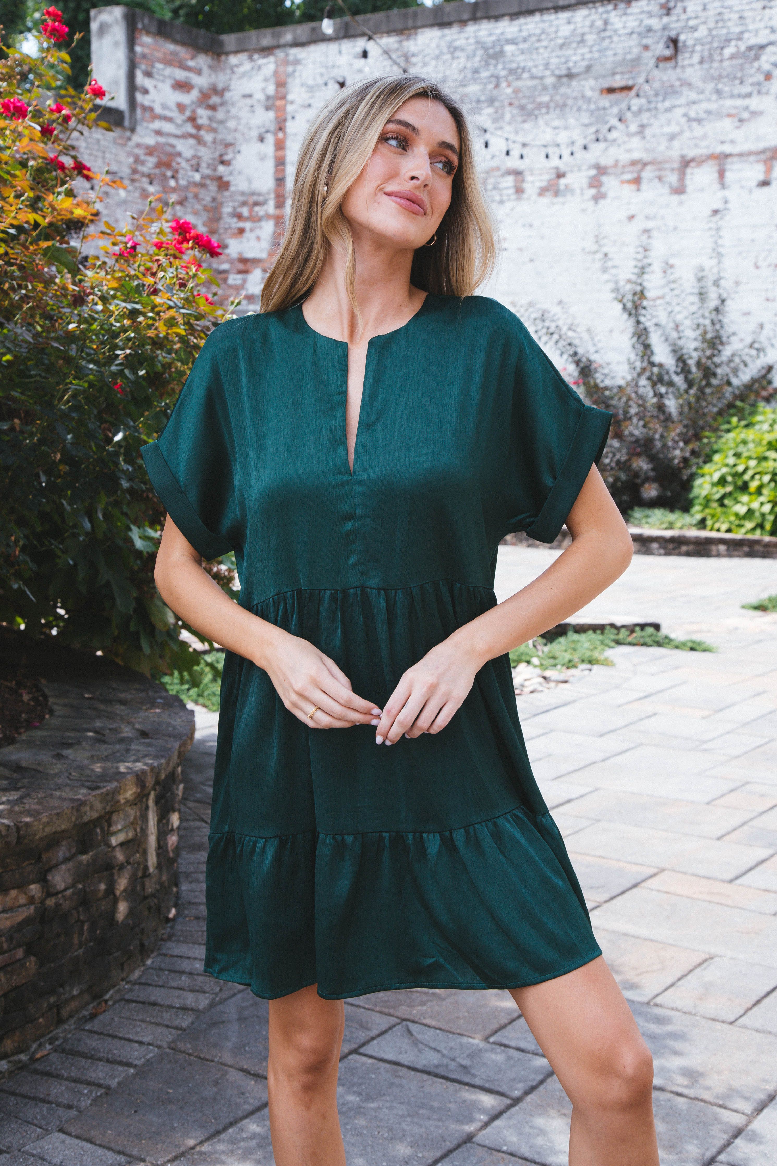 Serrano Tiered Dress, Hunter Green sold by North & Main Clothing Company product image thumbnail 3