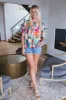 Evelyn Pleated Leaf Print Top, Multi sold by North & Main Clothing Company