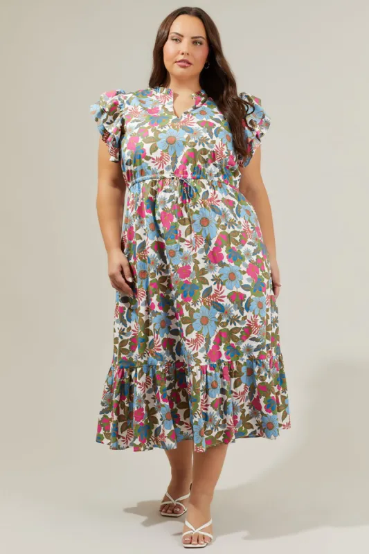 Skylar Ruffle Sleeve Midi Dress, Dusty Olive | Plus Size sold by North & Main Clothing Company