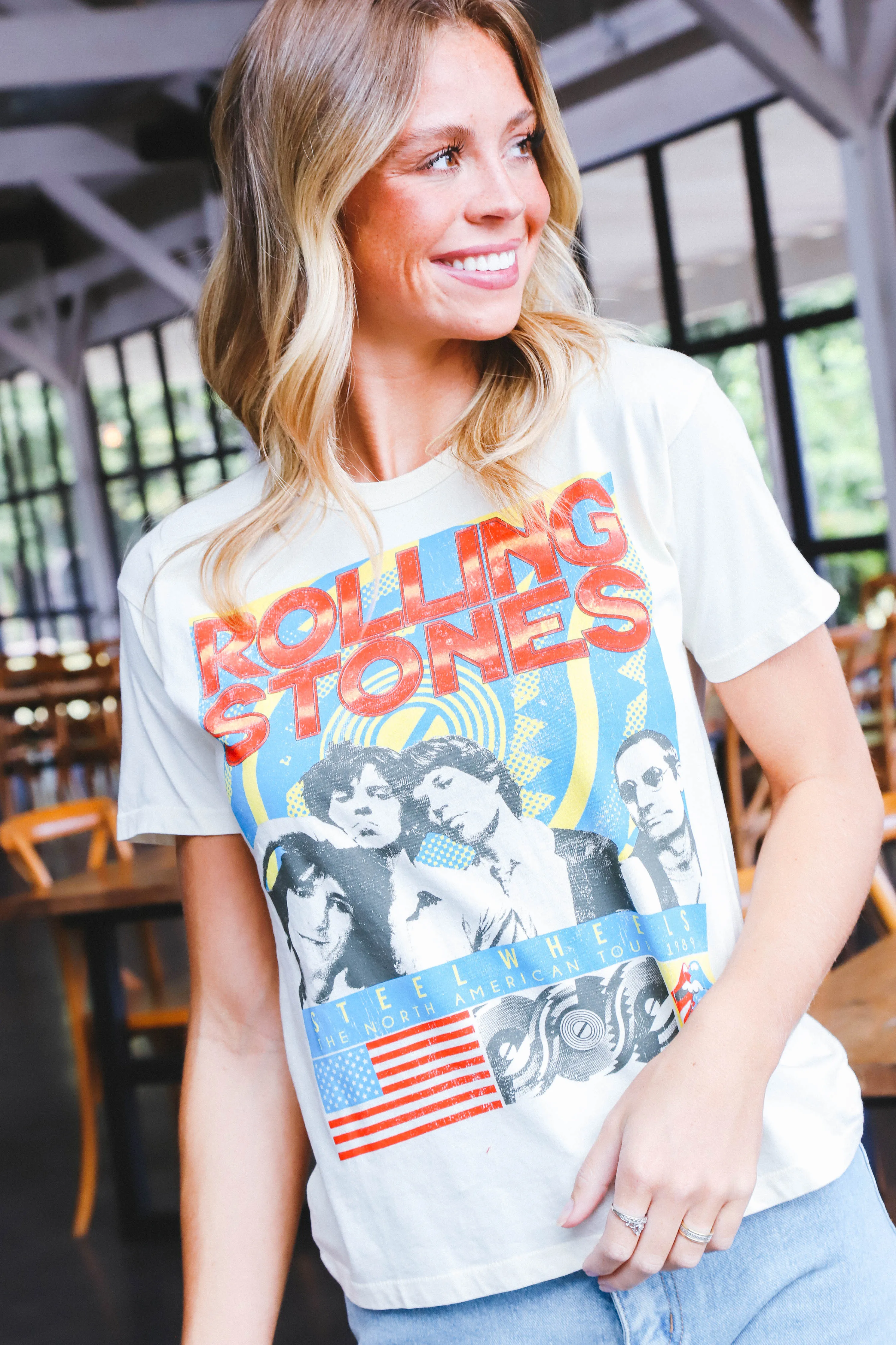 Rolling Stones Steel Wheels Ringer Tee, Stone Vintage | Daydreamer sold by North & Main Clothing Company product image thumbnail 5