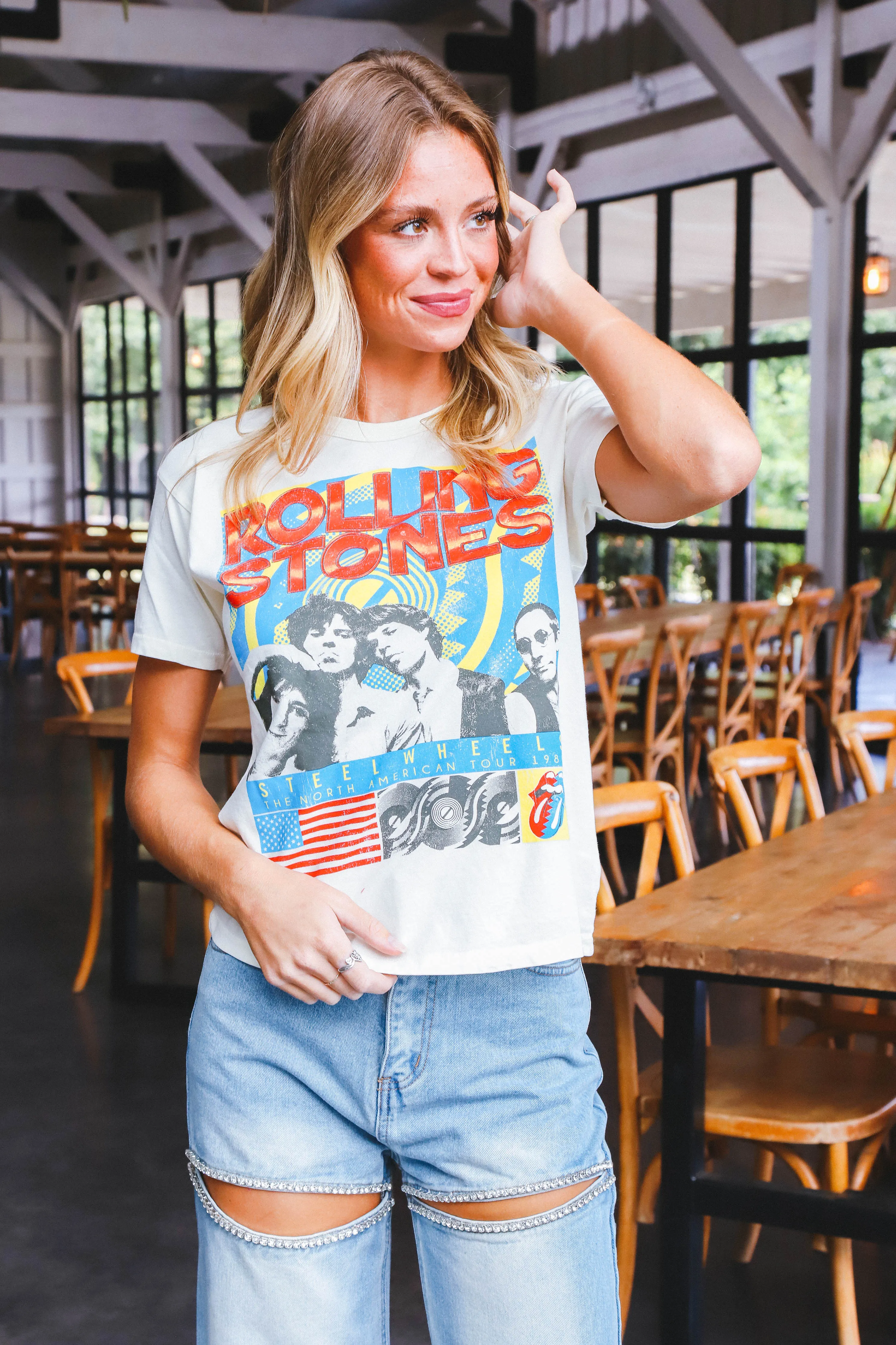 Rolling Stones Steel Wheels Ringer Tee, Stone Vintage | Daydreamer sold by North & Main Clothing Company product image thumbnail 4