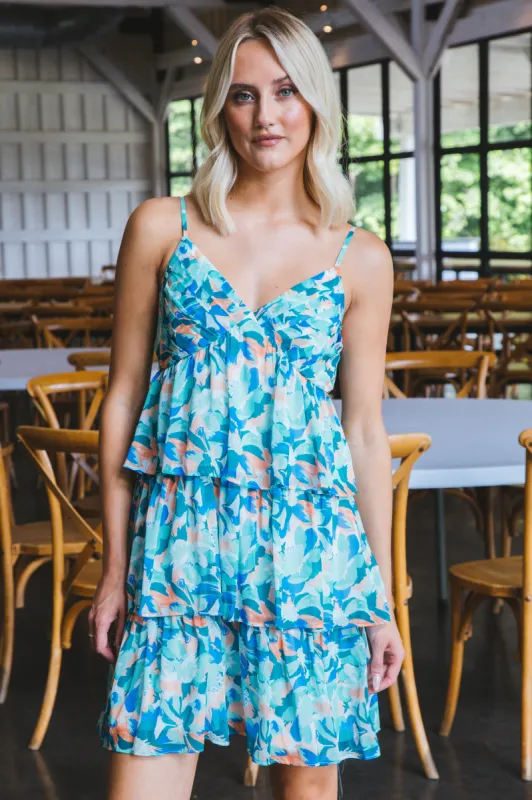 Vera Pleated Detail Mini Dress, Green/Blue sold by North & Main Clothing Company