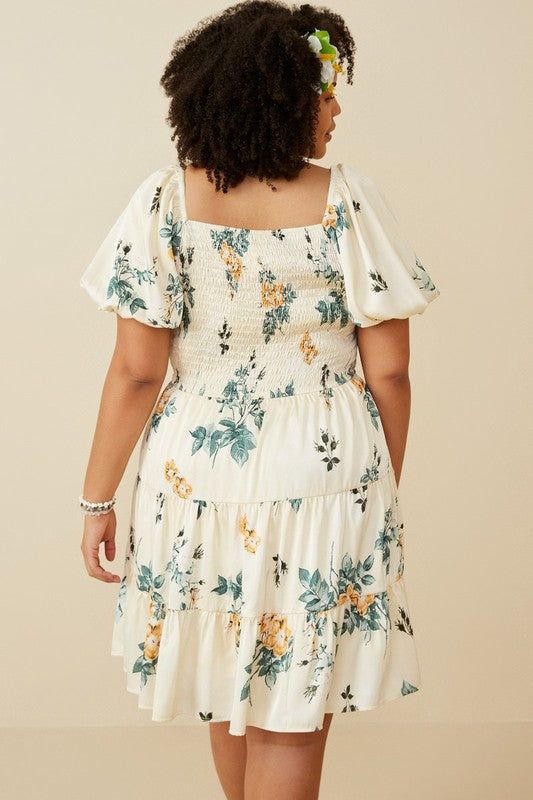 Floral Smocked Tiered Satin Dress, Cream | Plus Size sold by North & Main Clothing Company product image thumbnail 3