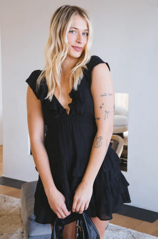 Kennedy Deep V-Neck Mini Dress, Black sold by North & Main Clothing Company