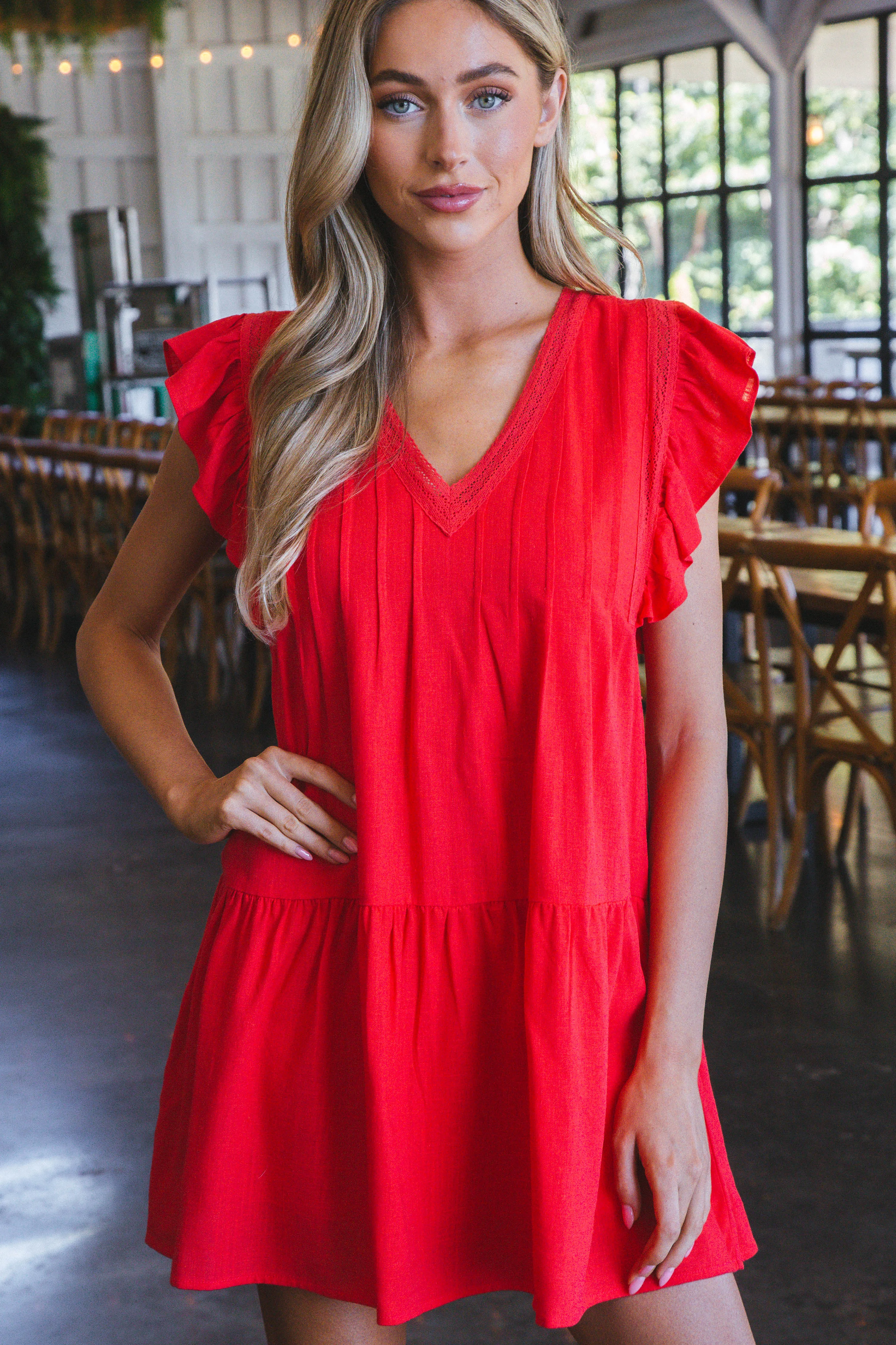 Alani Pintuck Detail Mini Dress, Tomato sold by North & Main Clothing Company product image thumbnail 5