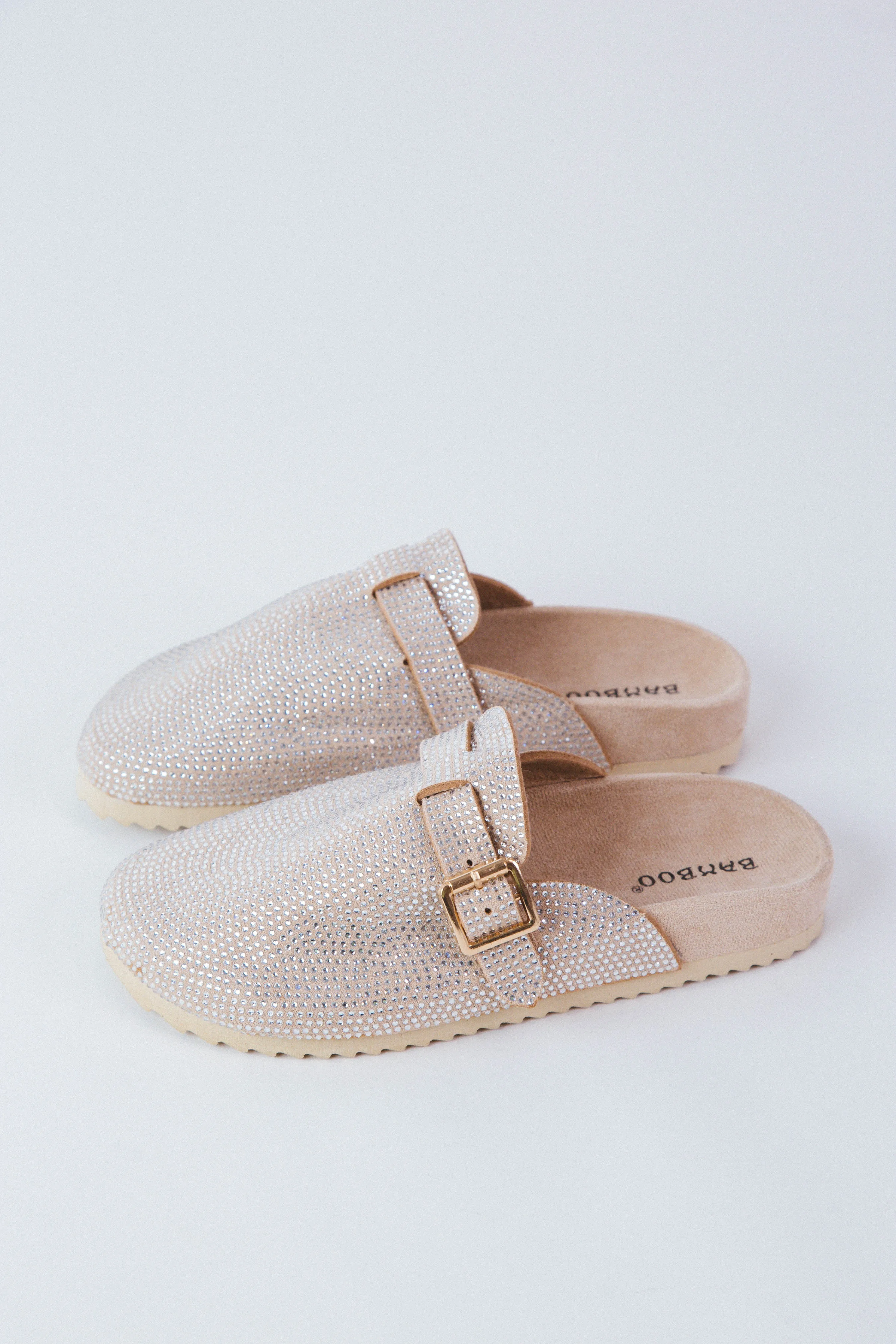 Winner Rhinestone Mule, Natural Microfiber Fabric sold by North & Main Clothing Company