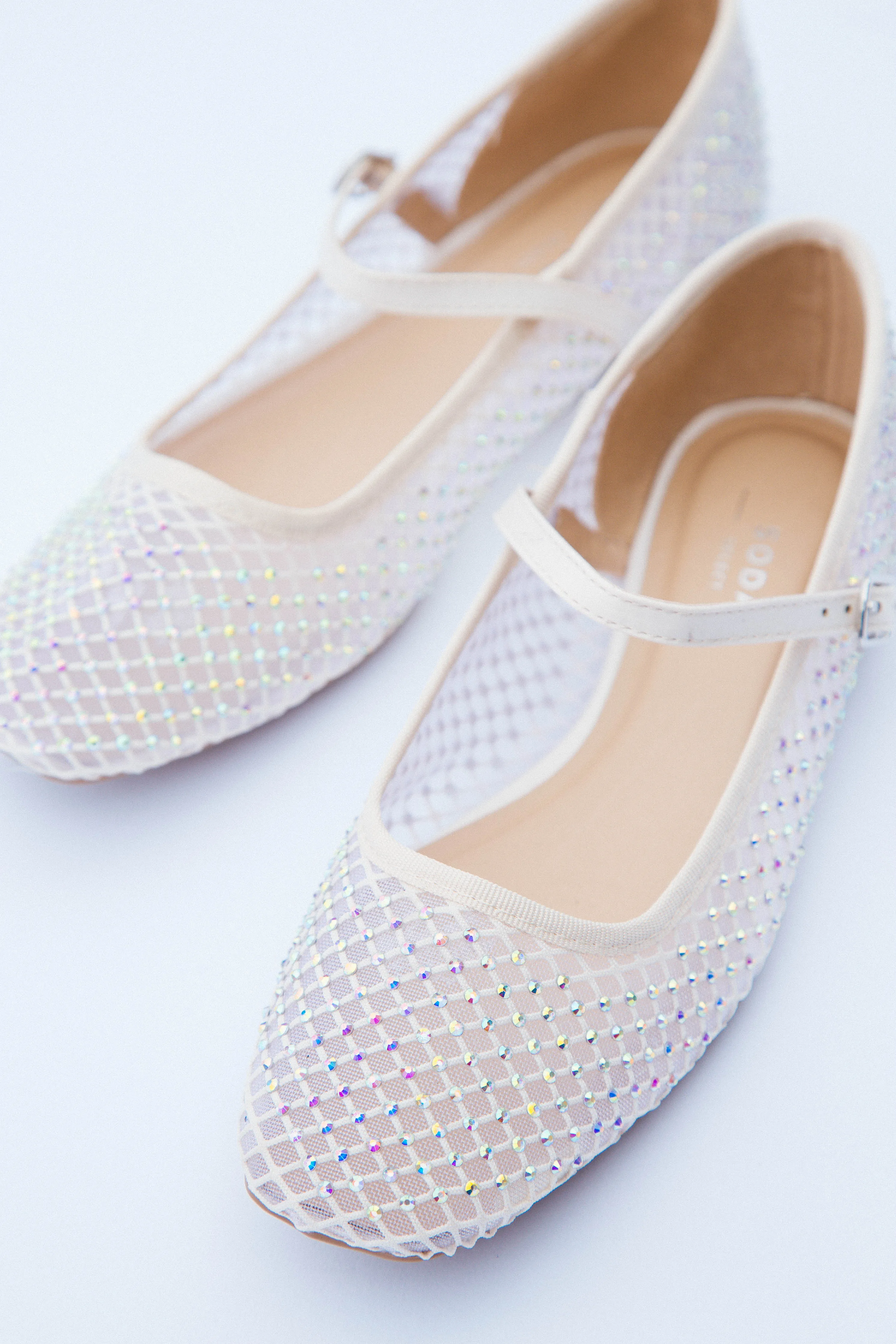 Geneva Jewel Mesh Ballet Flat, Cream Mesh sold by North & Main Clothing Company