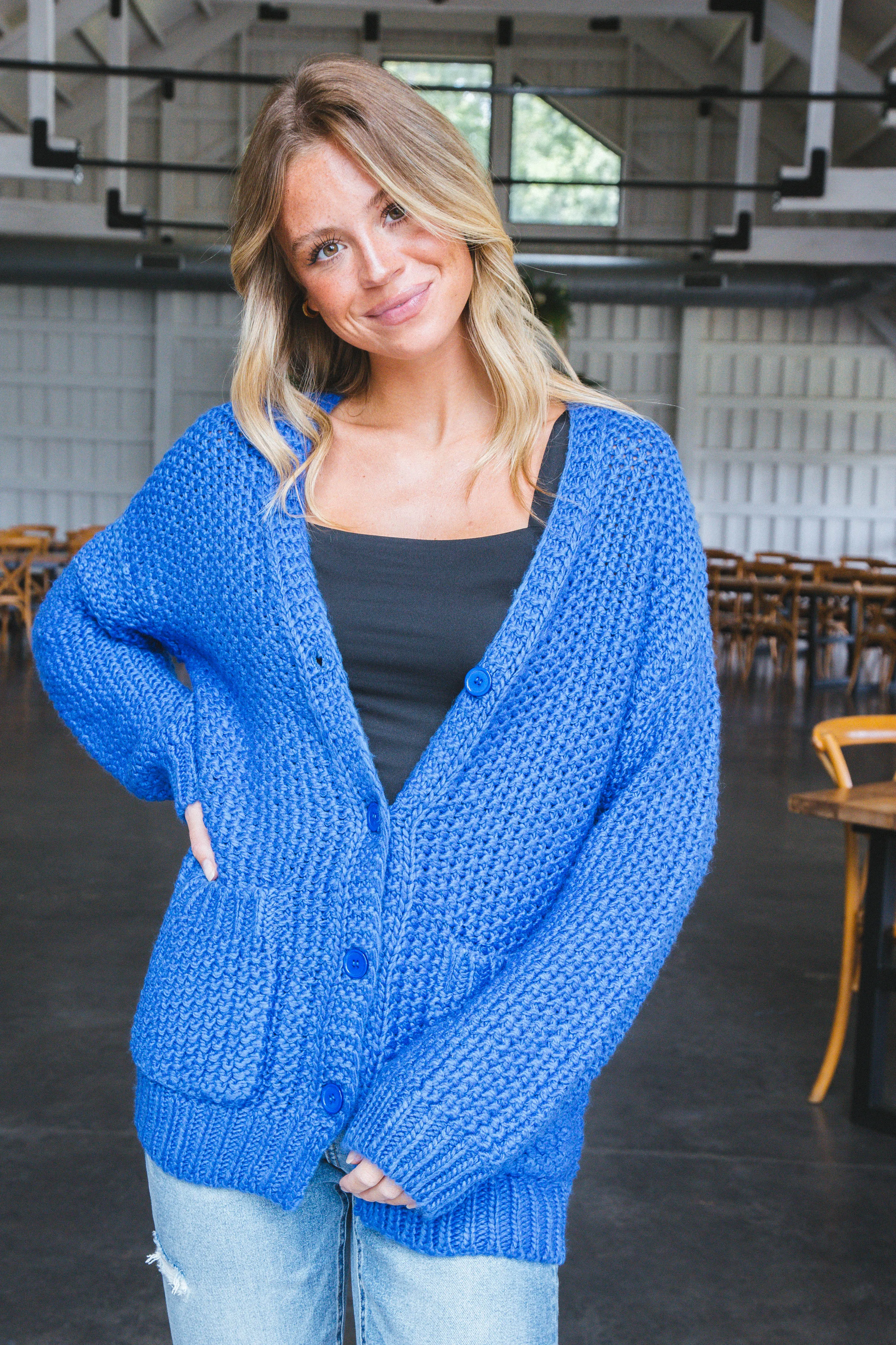 Eleanor Button Down Cardigan, Electric Blue | Sadie & Sage sold by North & Main Clothing Company