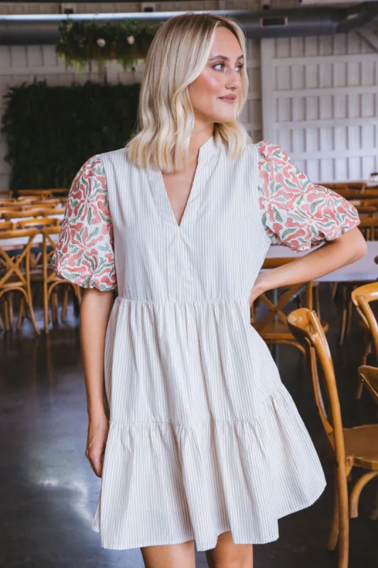 Melody Embroidered Sleeve Dress, Sand sold by North & Main Clothing Company