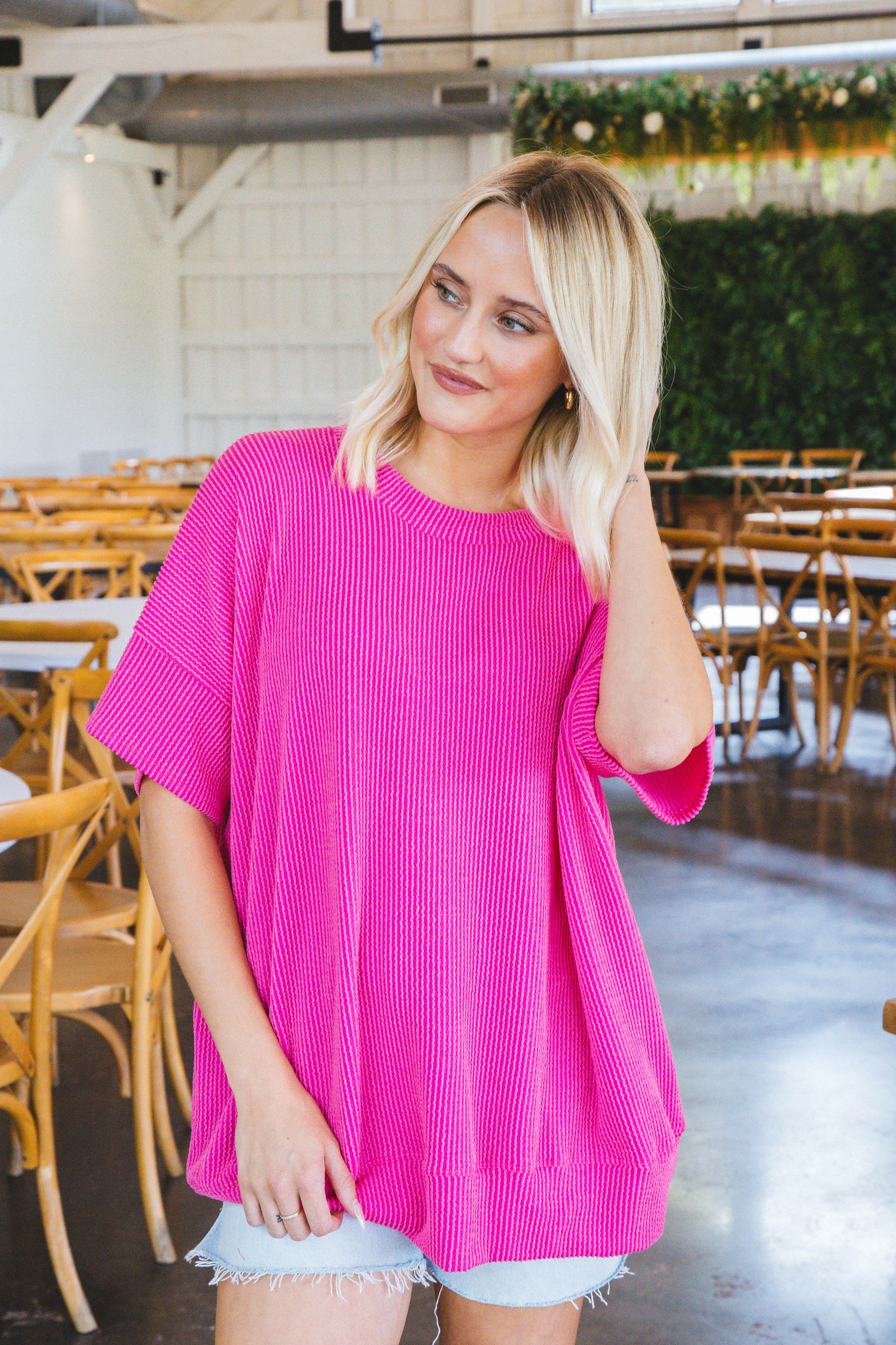 Maya Oversized Wave Rib Top, Fuchsia sold by North & Main Clothing Company product image thumbnail 5