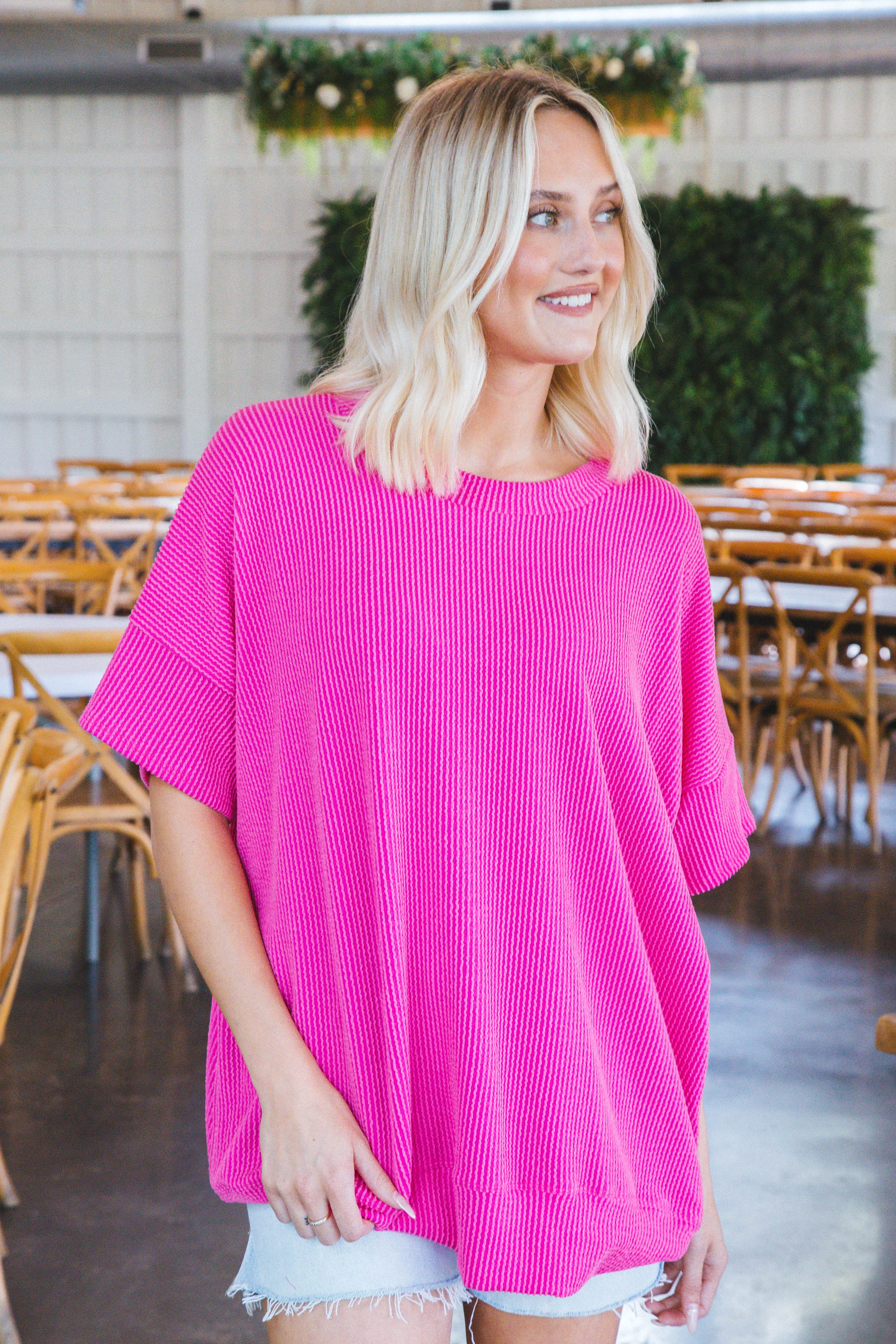 Maya Oversized Wave Rib Top, Fuchsia sold by North & Main Clothing Company product image thumbnail 3