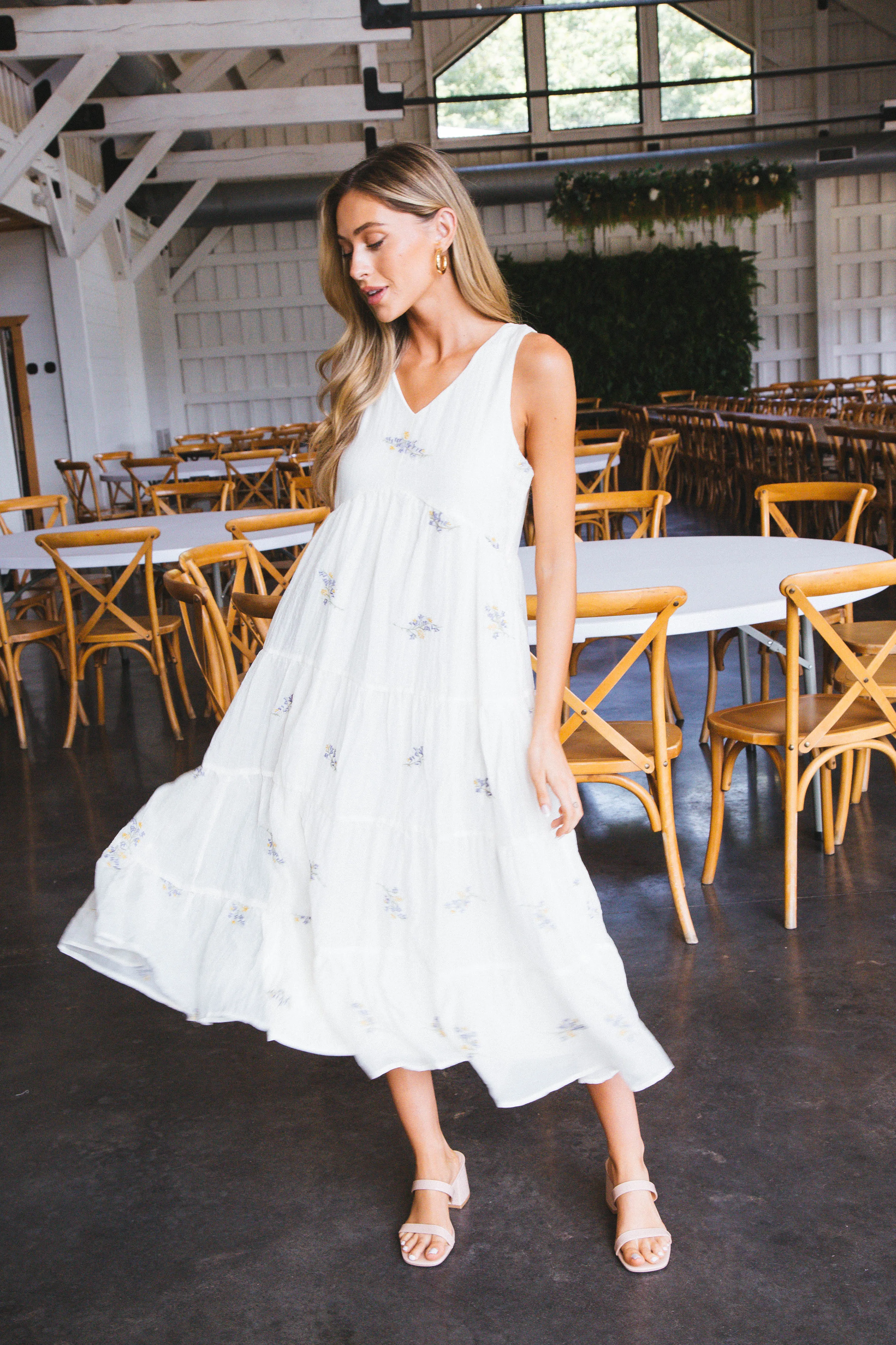 Ally Ditsy Embroidered Maxi Dress, Cream sold by North & Main Clothing Company