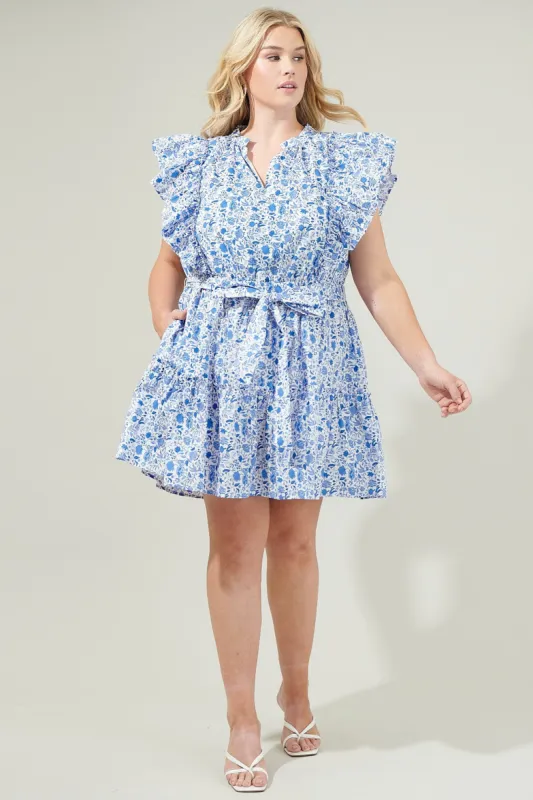 Hailey Floral Belted Mini Dress, Blue/White | Plus Size sold by North & Main Clothing Company