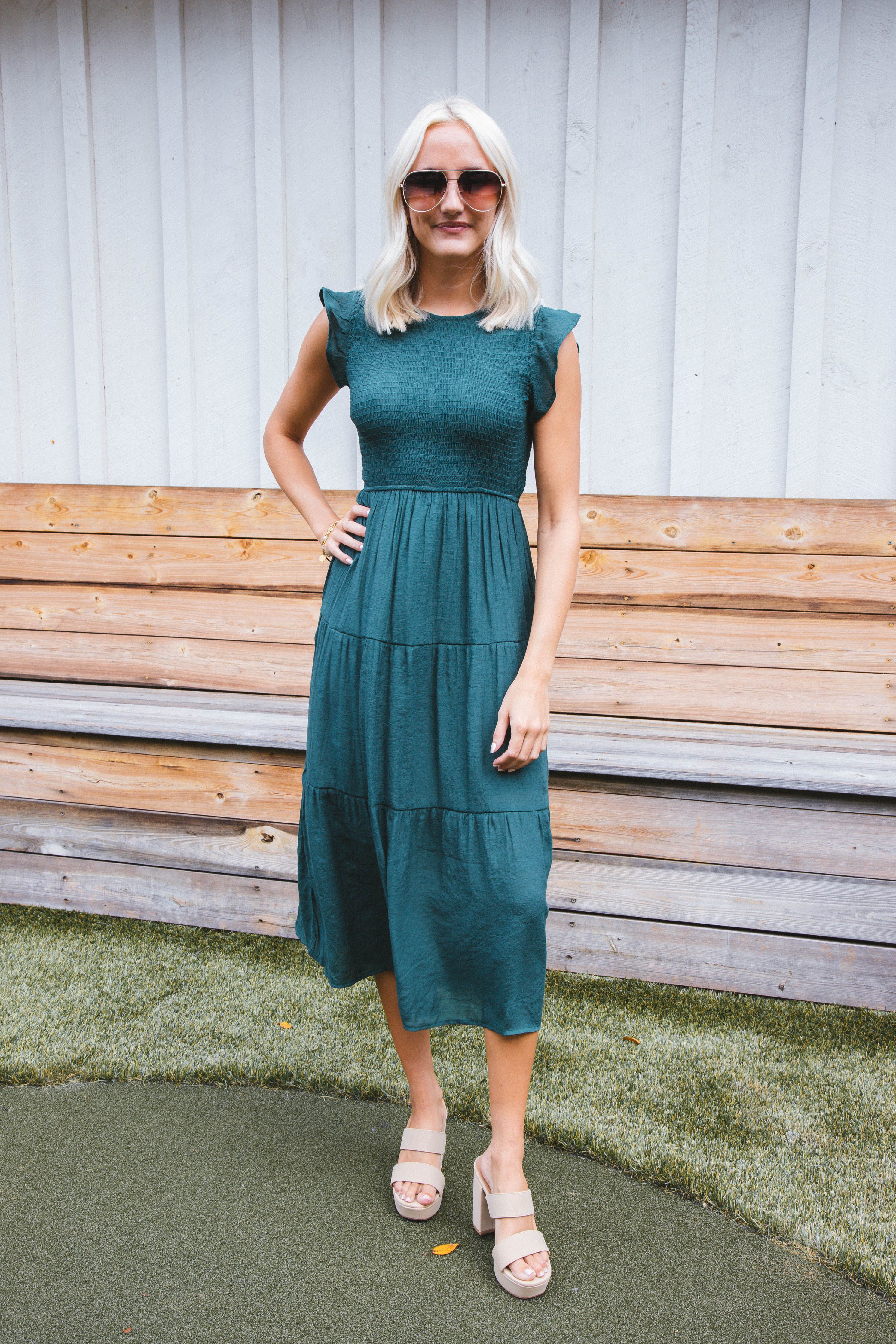 Celene Smocked Midi Dress, Hunter Green sold by North & Main Clothing Company product image thumbnail 3