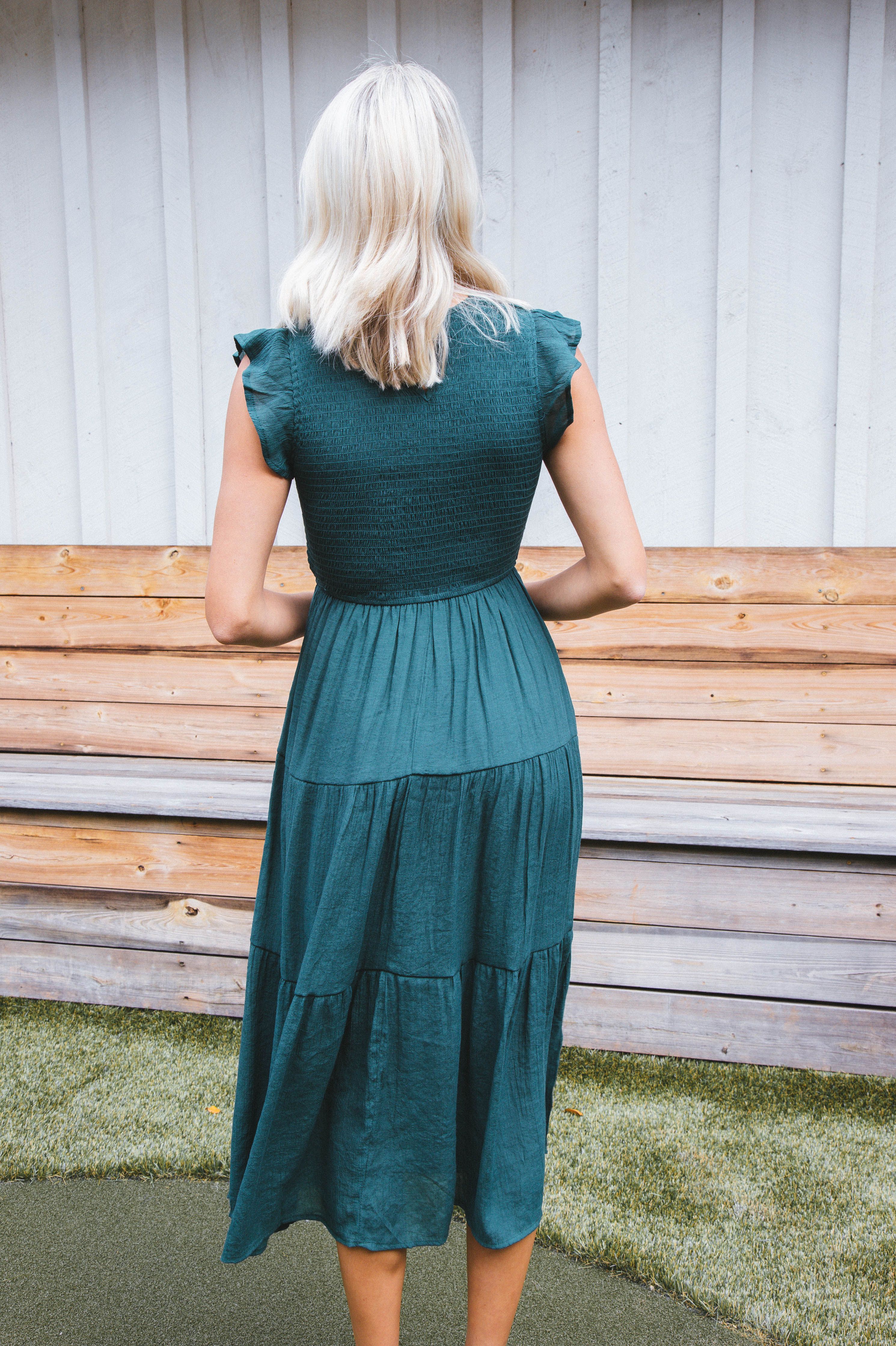 Celene Smocked Midi Dress, Hunter Green sold by North & Main Clothing Company product image thumbnail 5
