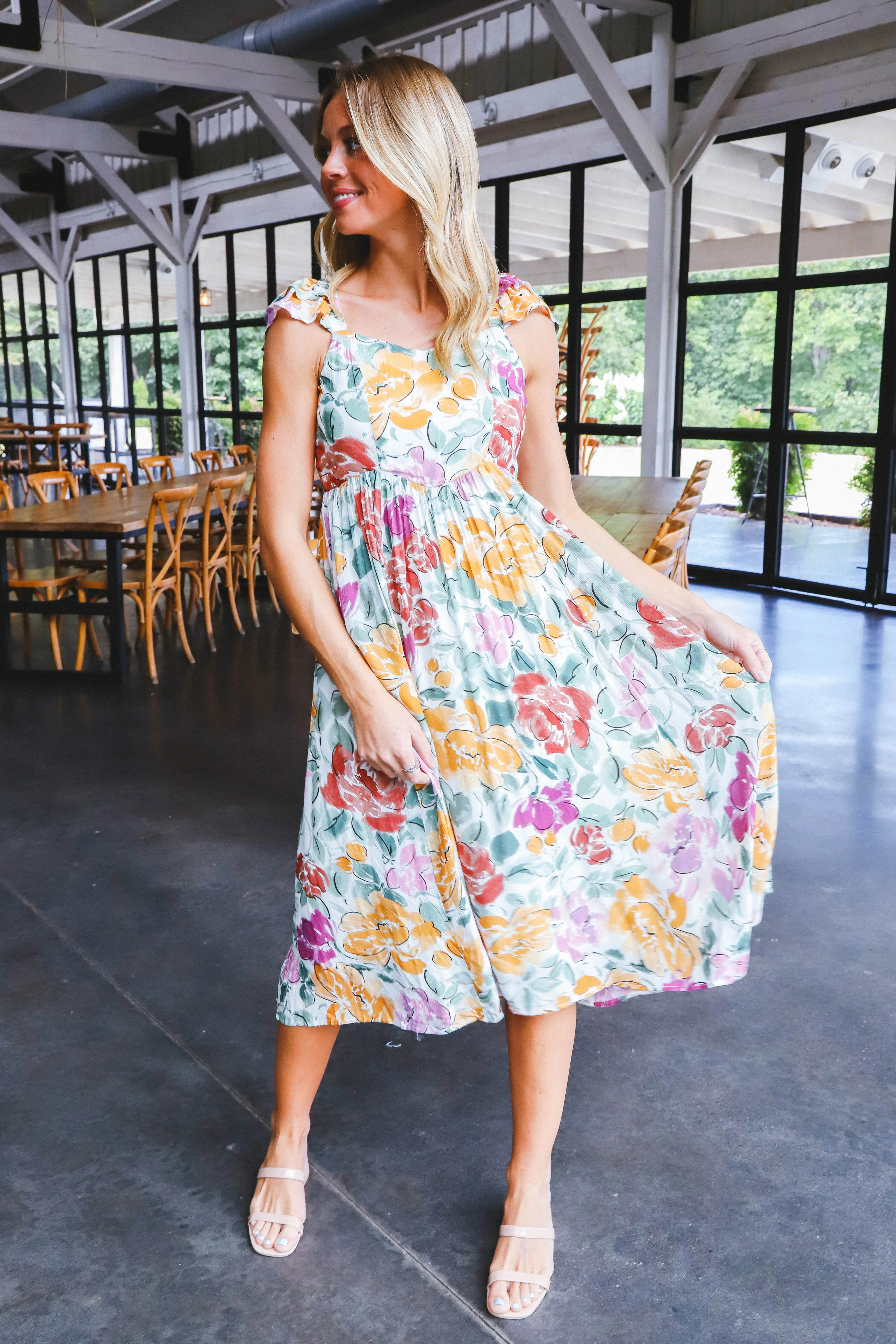Treasures Ruffle Sleeve Midi Dress, Multi | Sadie & Sage sold by North & Main Clothing Company product image thumbnail 5