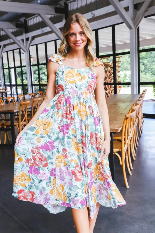 Treasures Ruffle Sleeve Midi Dress, Multi | Sadie & Sage sold by North & Main Clothing Company