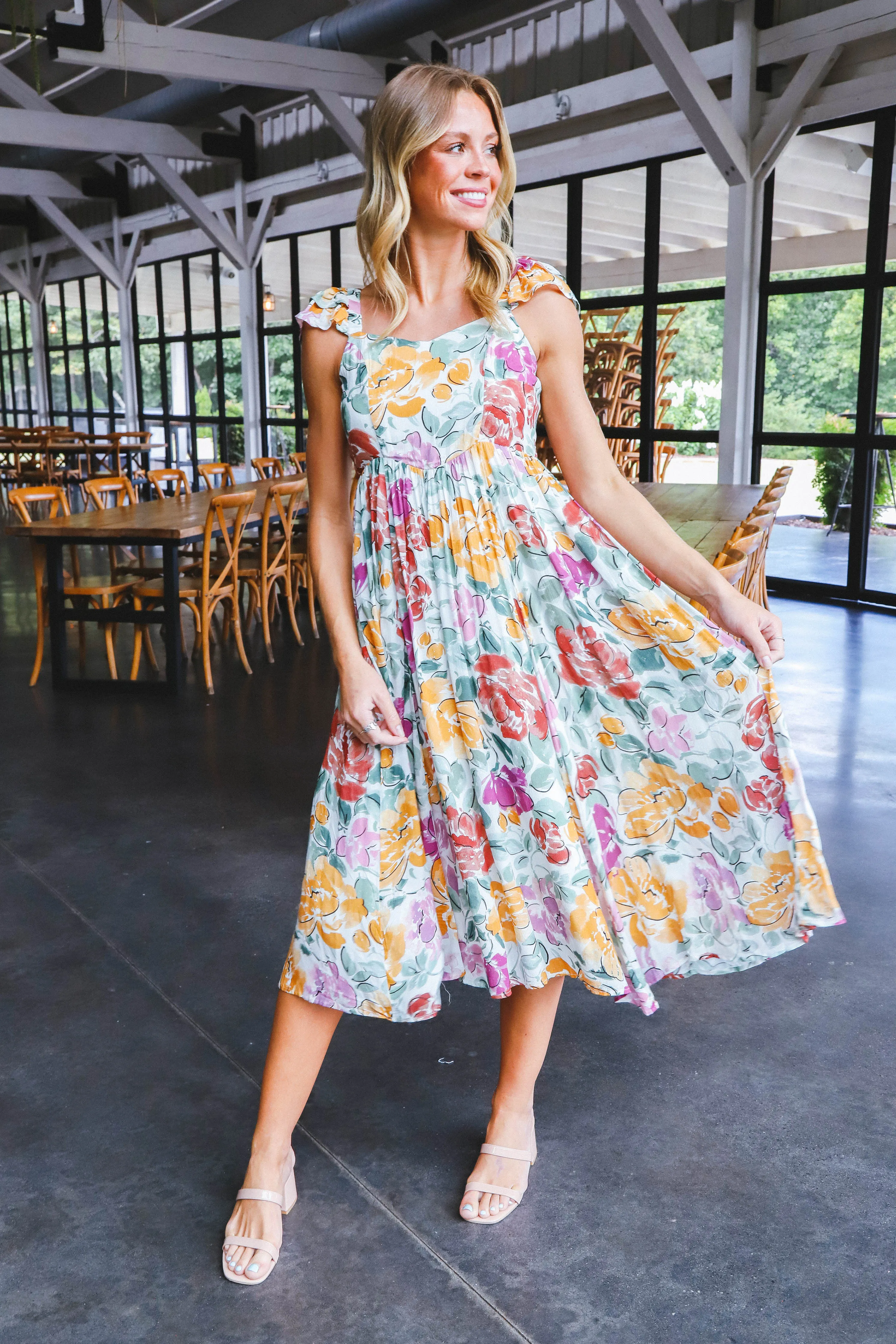 Treasures Ruffle Sleeve Midi Dress, Multi | Sadie & Sage sold by North & Main Clothing Company product image thumbnail 4