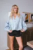 Everly Denim Split Neck Blouse, Light Wash sold by North & Main Clothing Company