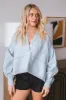 Everly Denim Split Neck Blouse, Light Wash sold by North & Main Clothing Company