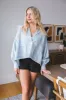 Everly Denim Split Neck Blouse, Light Wash sold by North & Main Clothing Company