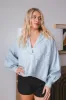 Everly Denim Split Neck Blouse, Light Wash sold by North & Main Clothing Company