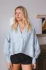 Everly Denim Split Neck Blouse, Light Wash sold by North & Main Clothing Company
